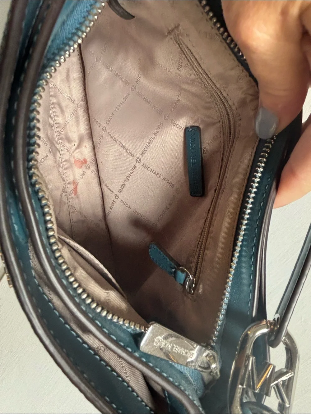 Michael Kors Blue Pebbled Leather Crossbody Bag with Silver Hardware